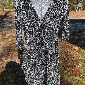 AGB Black and White Circle Pattern Dress wrap tie sash